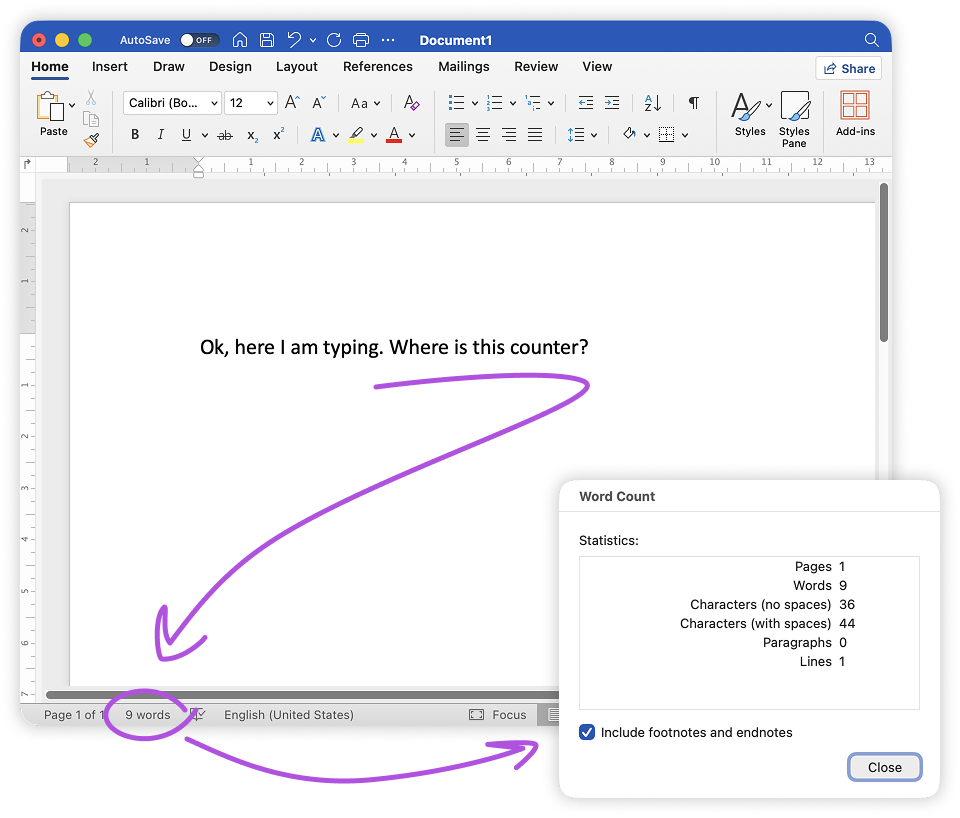 MS Word калькулятор слів